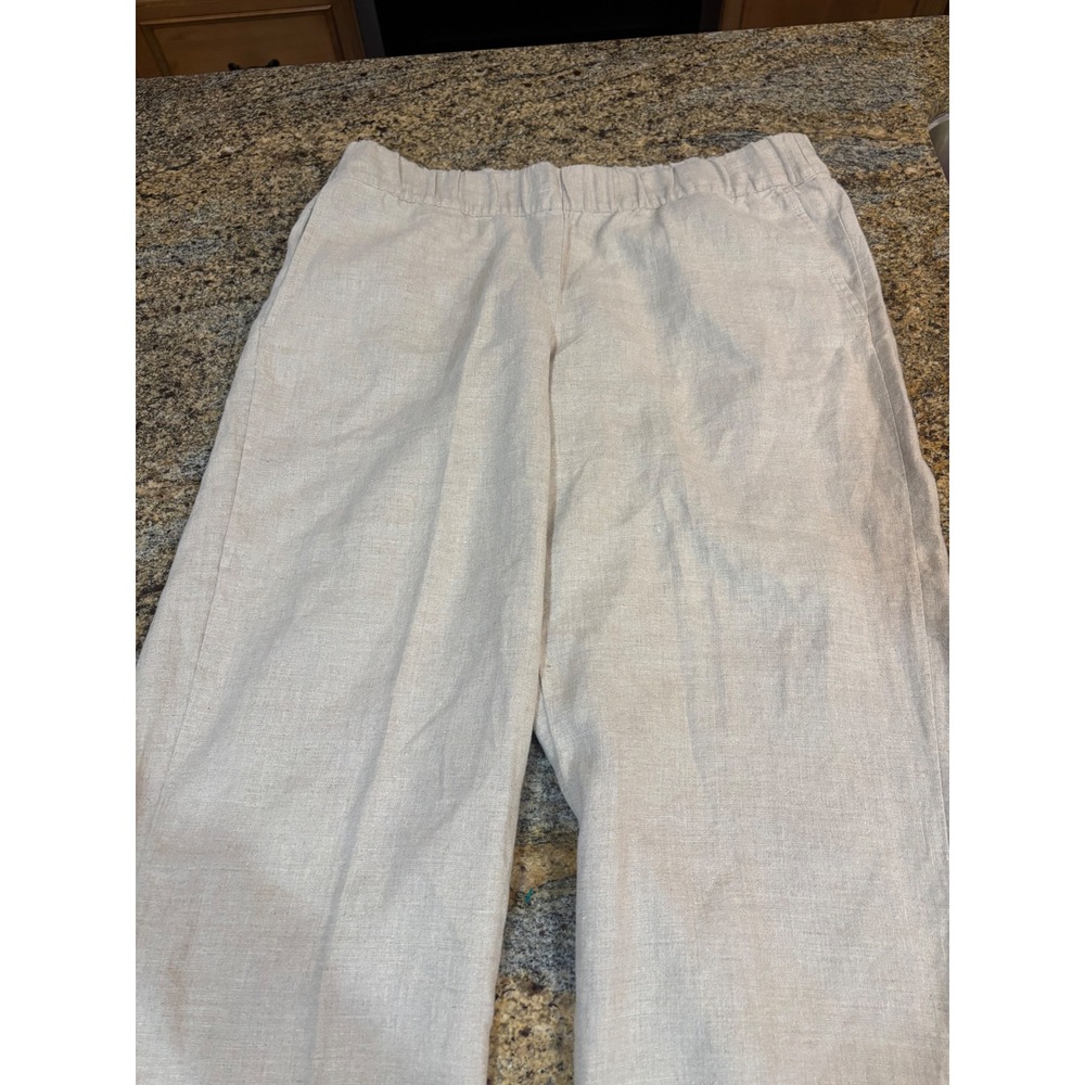 Pure Jill J. Jill Linen Wide Leg Pants Oatmeal Beige Elastic Waist Womens Size M